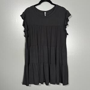 Alya Women's Black Minimalist Boho Tiered Mini Dress - Size Small - Casual Goth